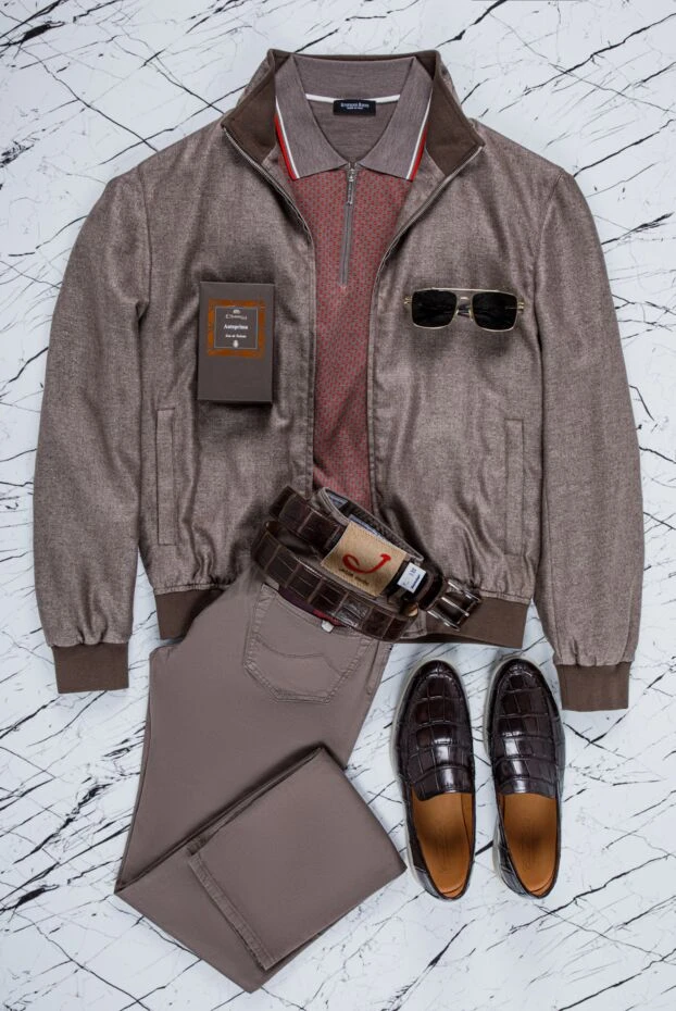 Enrico Mandelli куртка з шовку та кашеміру бежева чоловіча 159745 - фото 1