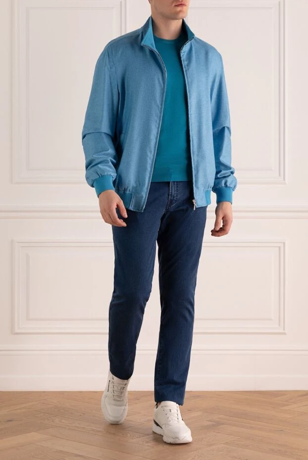 Enrico Mandelli куртка из шелка и кашемира голубая мужская 159746 - фото 2