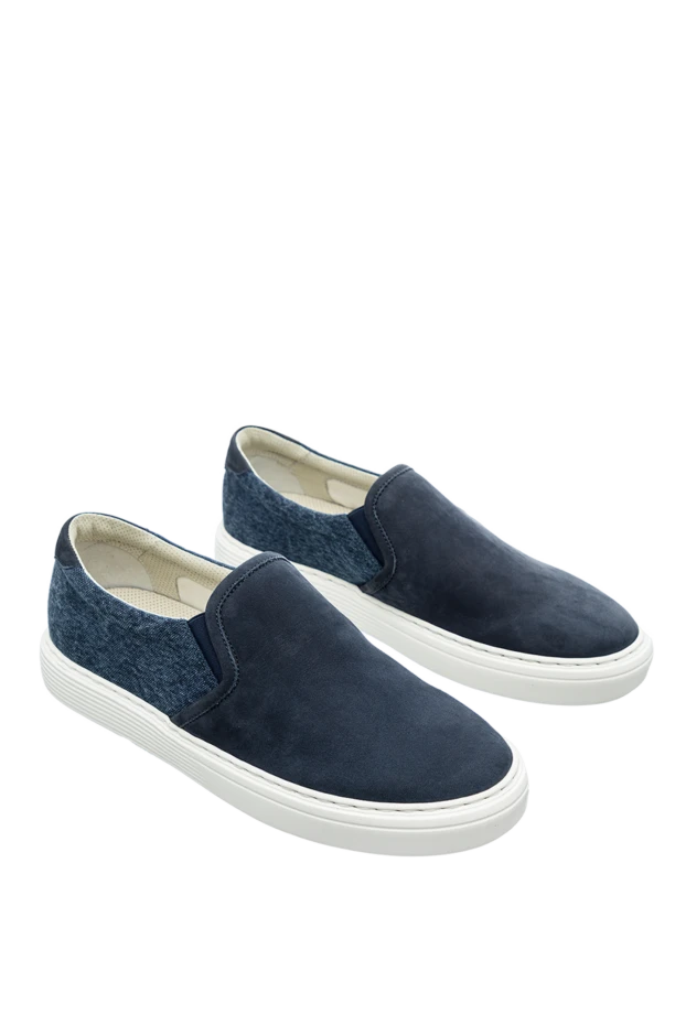 Brunello Cucinelli blue men's nubuck and textile slip-ons 159752 - photo 3