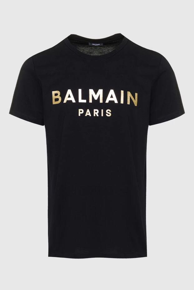 Balmain cotton black t-shirt with metallic logo in gold tone 195700 - photo 1