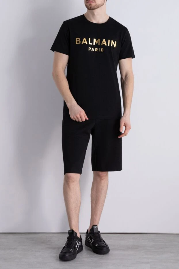 Balmain cotton black t-shirt with metallic logo in gold tone 195700 - photo 2