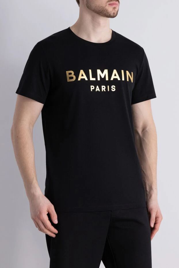 Balmain cotton black t-shirt with metallic logo in gold tone 195700 - photo 3