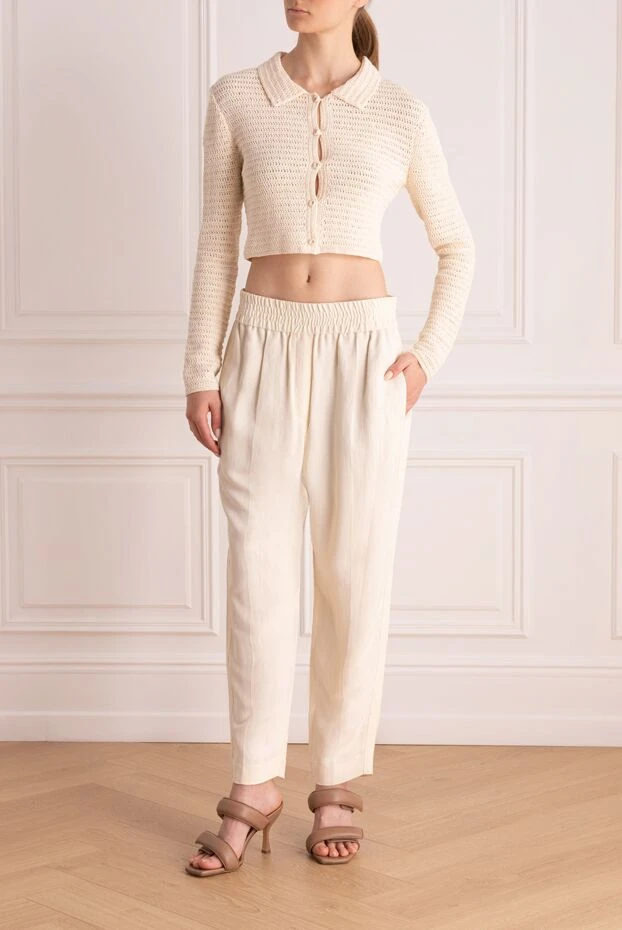 Brunello Cucinelli women's trousers with an elastic waistband white 159865 - photo 2