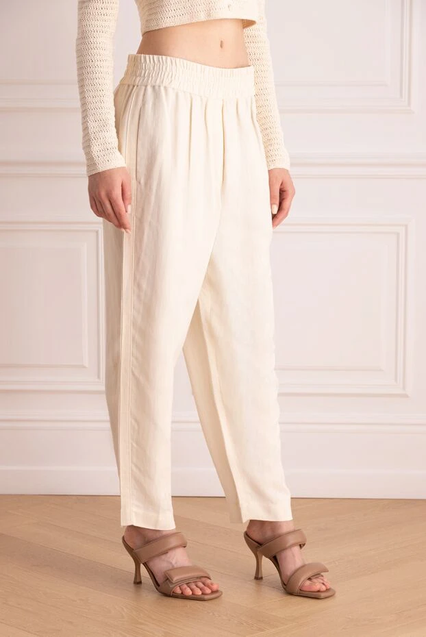 Brunello Cucinelli women's trousers with an elastic waistband white 159865 - photo 3