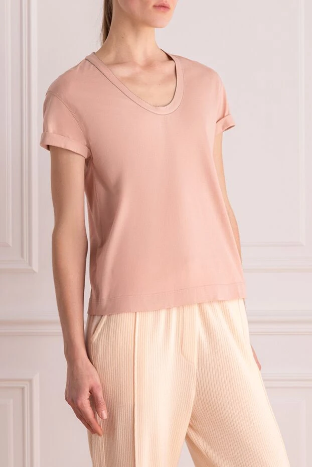 Brunello Cucinelli футболка из хлопка розовая с расслабленным кроемя 159877 - фото 3
