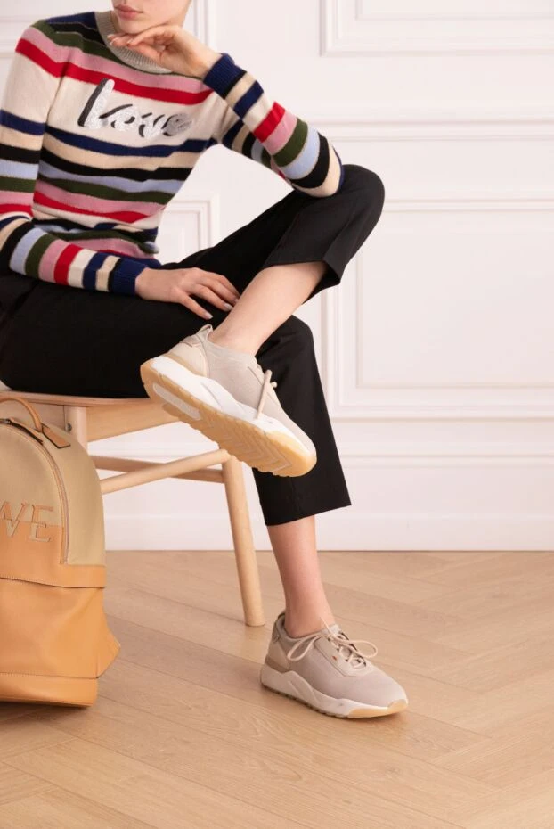 Santoni woman beige leather and textile sneakers for women buy with prices and photos 160011 - photo 2