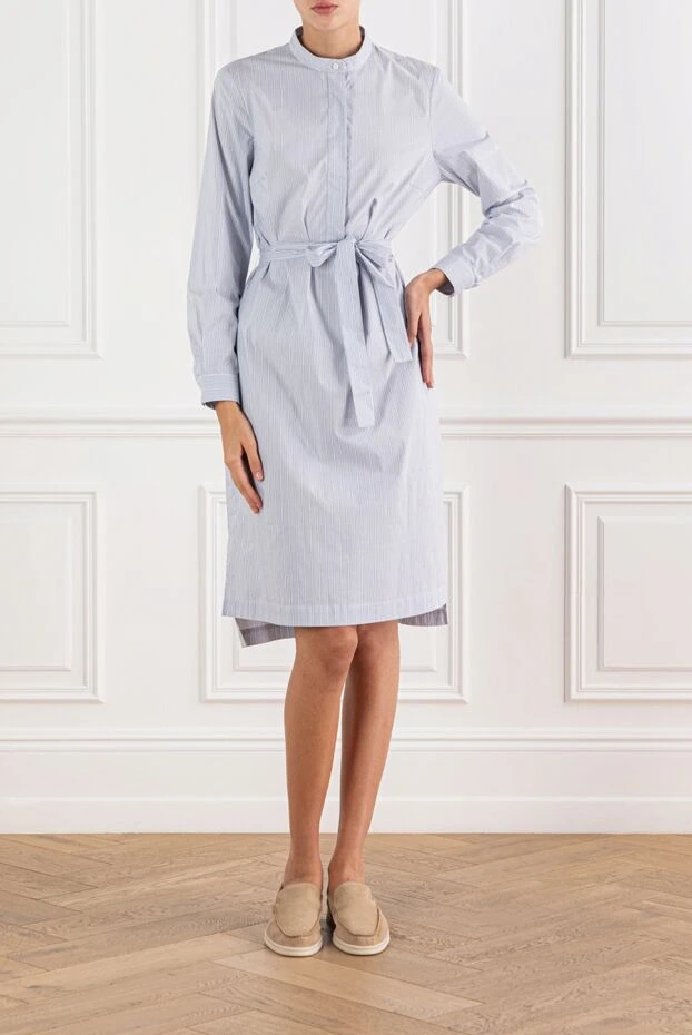 Peserico light blue striped shirt dress with belt for women 160057 - photo 2