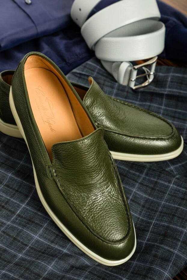 Cesare di Napoli dark green textured leather loafers for men 160123 - photo 3