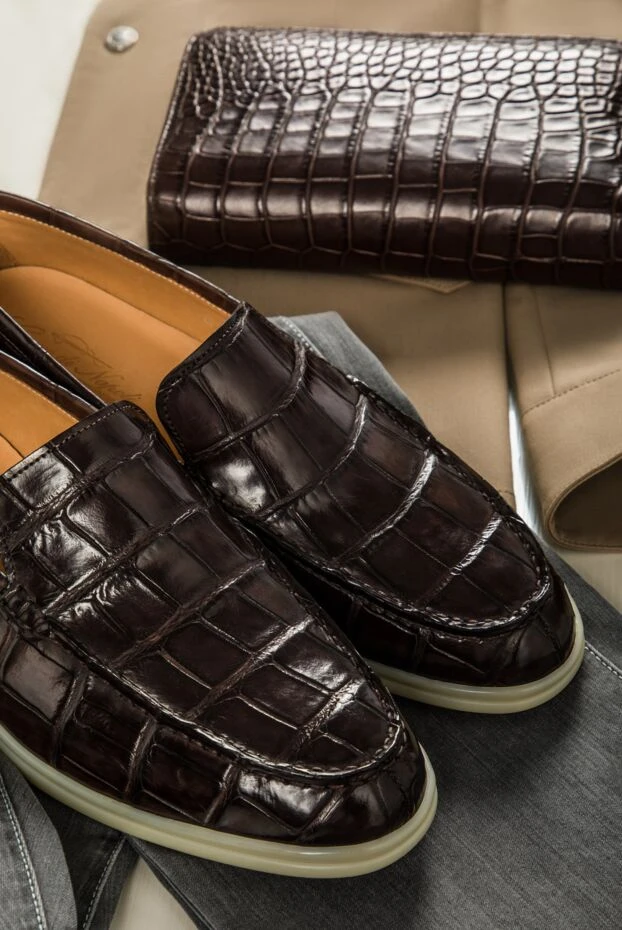 Cesare di Napoli dark brown crocodile leather loafers for men 160161 - photo 2