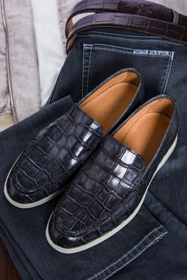 Cesare di Napoli glossy dark grey crocodile leather loafers for men 160164 - photo 2