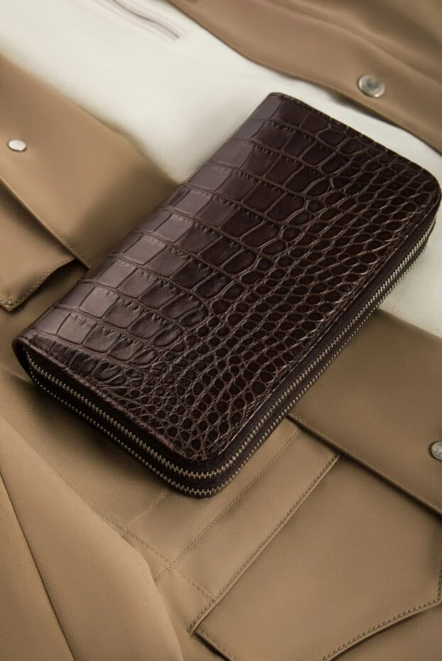 Cesare di Napoli men's brown alligator leather clutch with two zipped compartments 160231 - photo 2