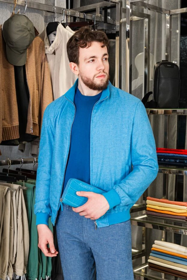 Cesare di Napoli men's azure blue alligator leather clutch with two zipped compartments 160232 - photo 2