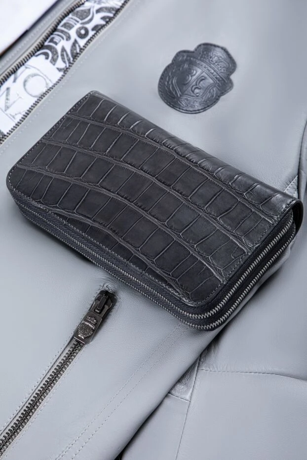 Cesare di Napoli men's dark gray alligator leather clutch with two zipped compartments 160235 - photo 3