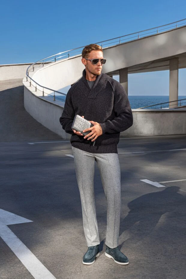 Cesare di Napoli men's dark gray crocodile leather clutch-wallet with zipper 160240 - photo 3