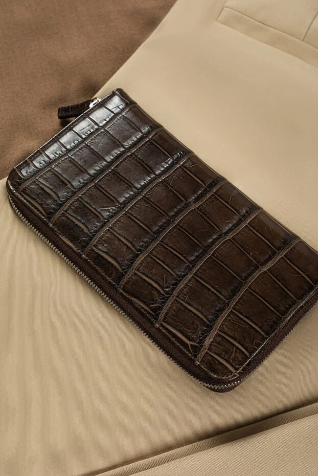 Cesare di Napoli men's dark brown crocodile leather clutch-wallet with zipper 160247 - photo 2