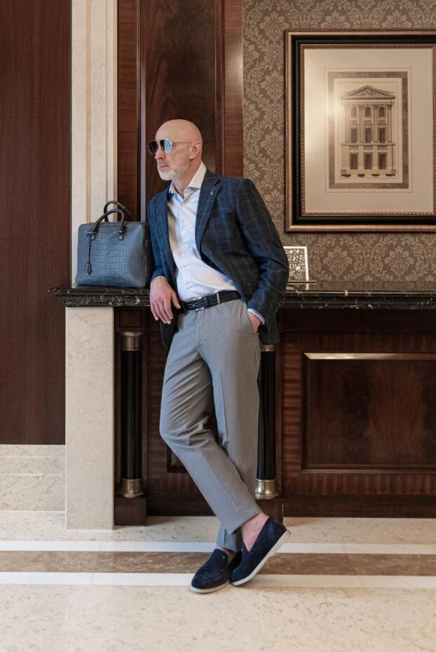 Cesare di Napoli crocodile leather briefcase dark blue with shoulder strap men's 160248 - photo 2