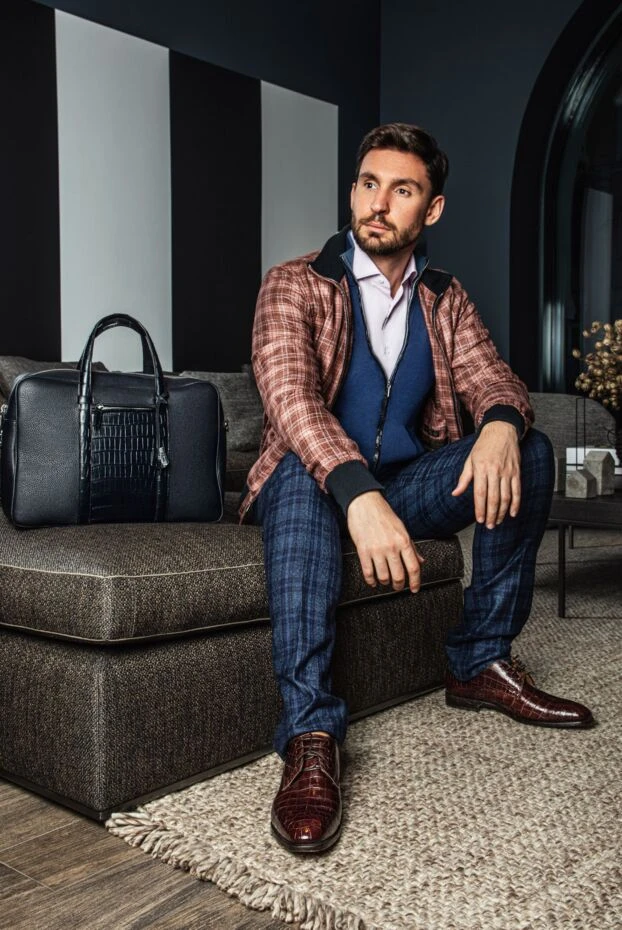 Cesare di Napoli crocodile leather briefcase blue with textured side pocket men's 160249 - photo 2