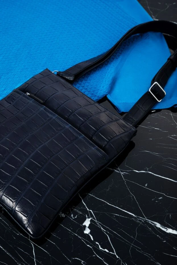 Cesare di Napoli mens ink blue textured leather crossbody bag 160251 - photo 2