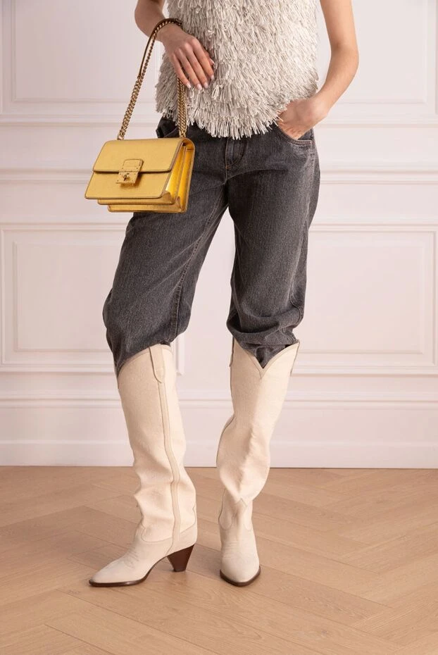 Isabel Marant жіночі чоботи зі шкіри та текстилю білі жіночі купити фото з цінами 160355 - фото 2