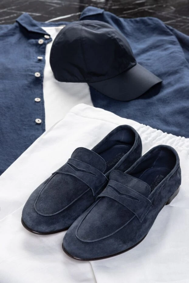 Лофери-пенні з м'якої замші сині чоловічі - фото 2