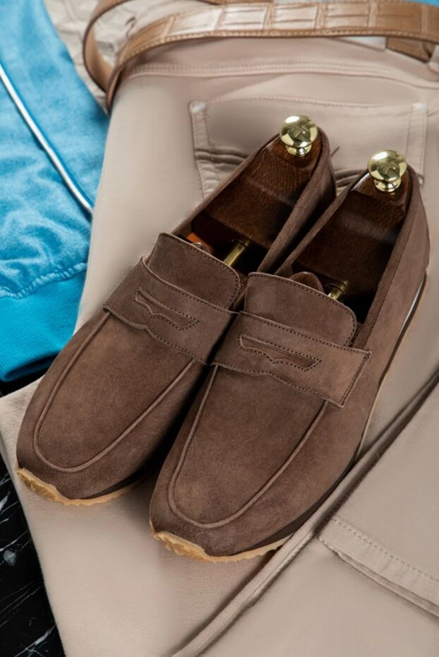 Andrea Ventura brown suede penny drivers with contrast sole for men 160411 - photo 2