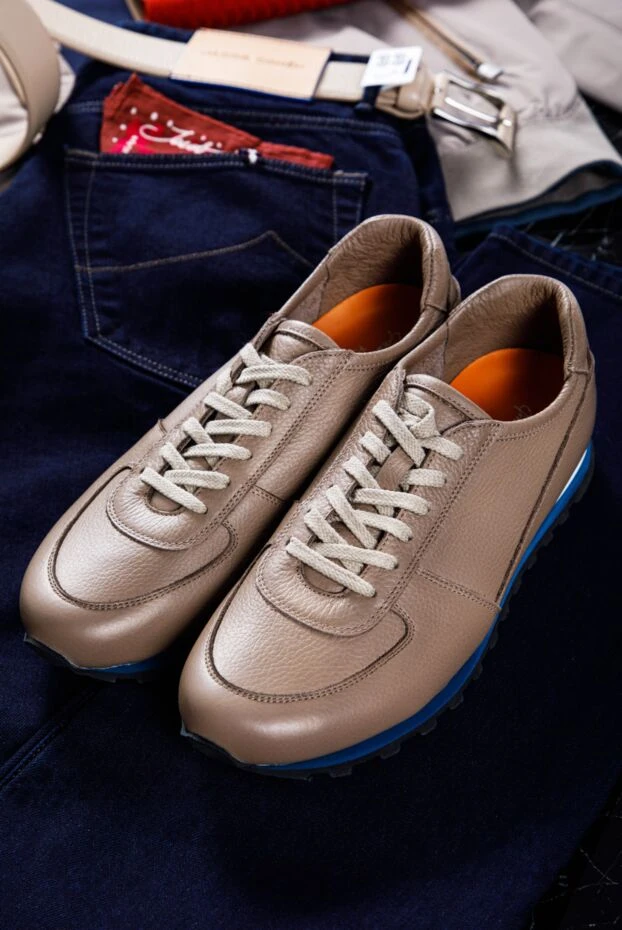 Andrea Ventura beige leather sneakers with a blue embossed sole 160423 - photo 2