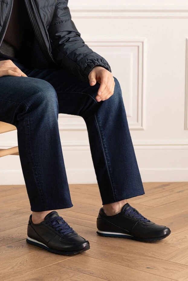 Andrea Ventura мужские кроссовки из кожи синие мужские купить с ценами и фото 160424 - фото 2