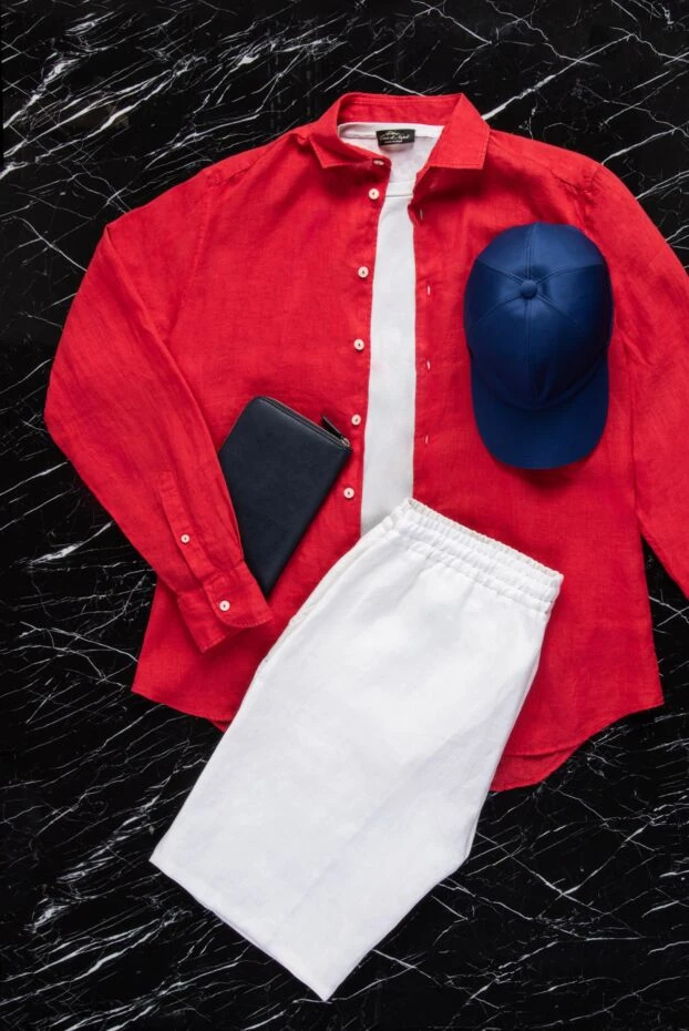 MC2 Saint Barth сорочка чоловіча преміальна лляна глибокого червоного відтінку 160443 - фото 2