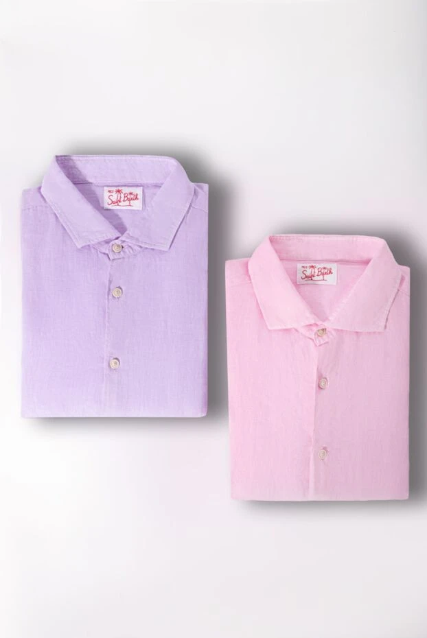 MC2 Saint Barth сорочка чоловіча легка з натурального льону у свіжому рожевому тоні 160452 - фото 2