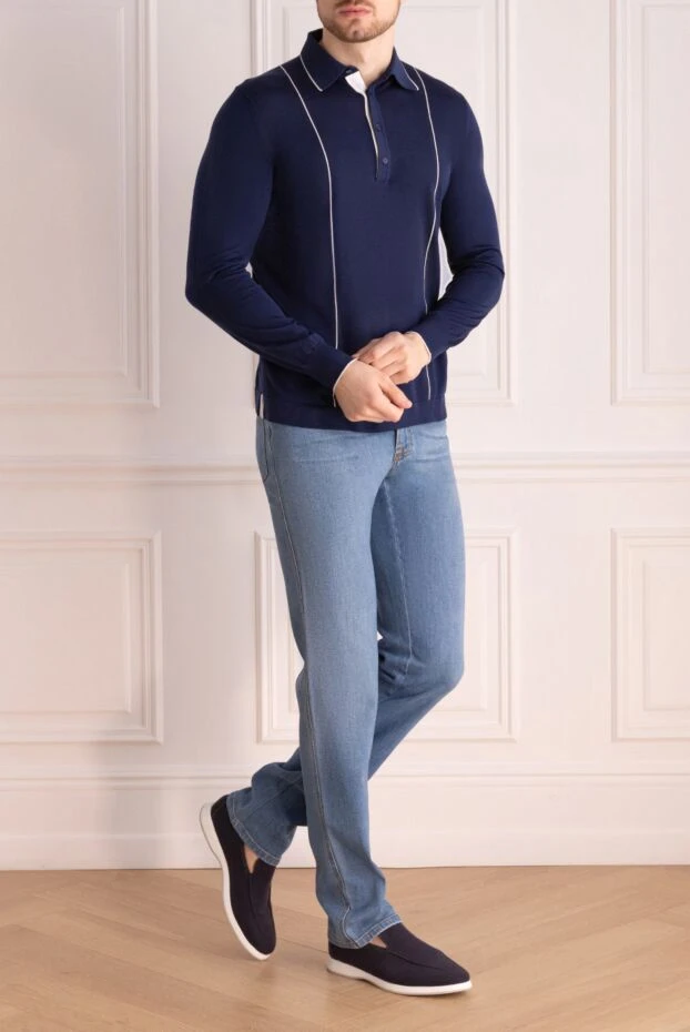 Stefano Ricci long sleeve polo from silk and crocodile leather blue men's 160577 - photo 2