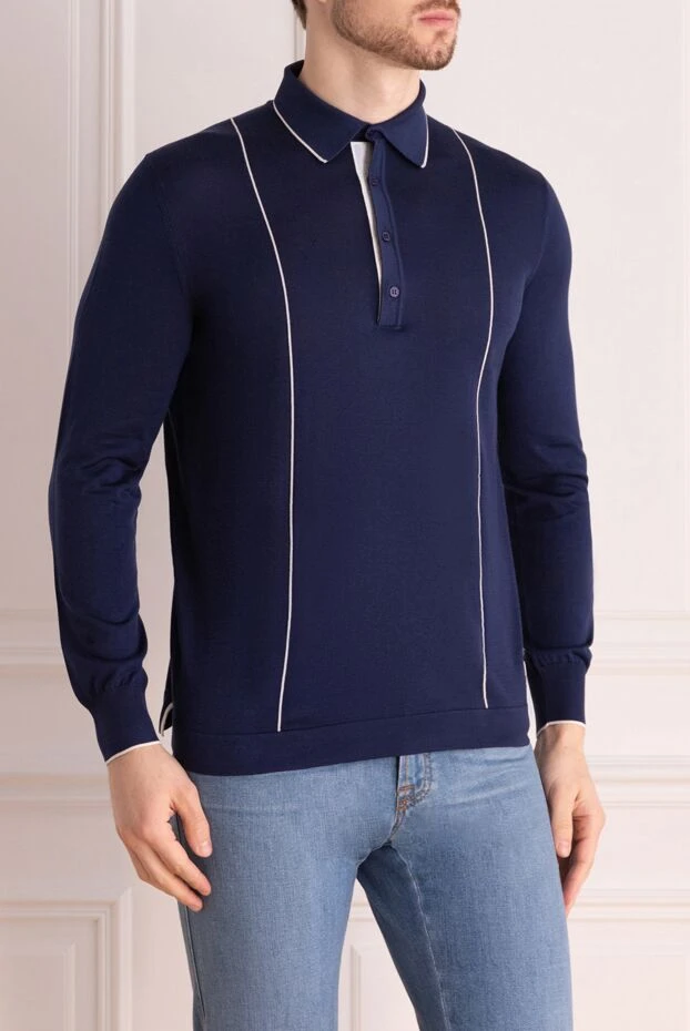 Stefano Ricci long sleeve polo from silk and crocodile leather blue men's 160577 - photo 3