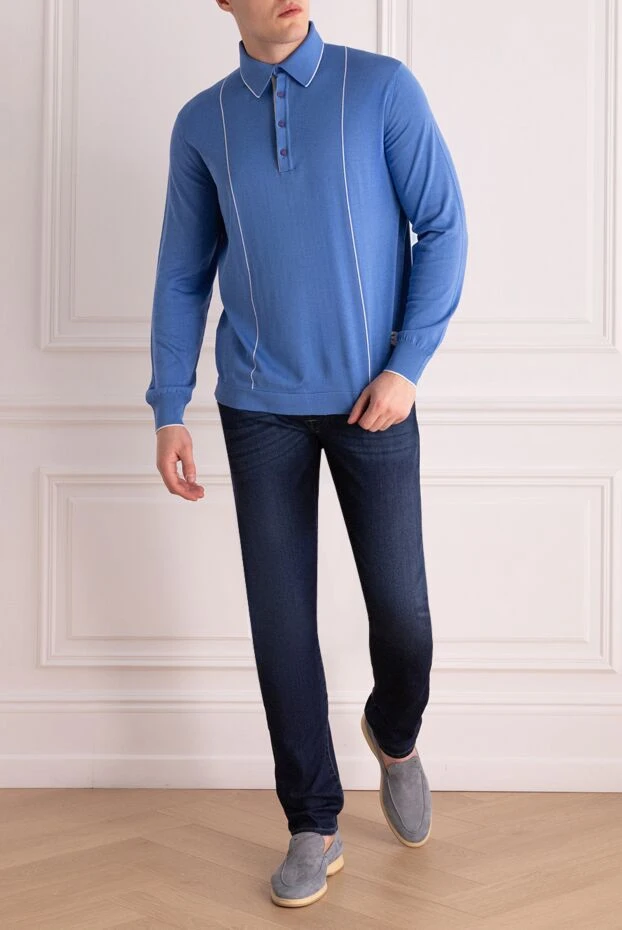 Stefano Ricci поло з довгим рукавом з шовку та шкіри крокодила блакитне чоловіче 160595 - фото 2