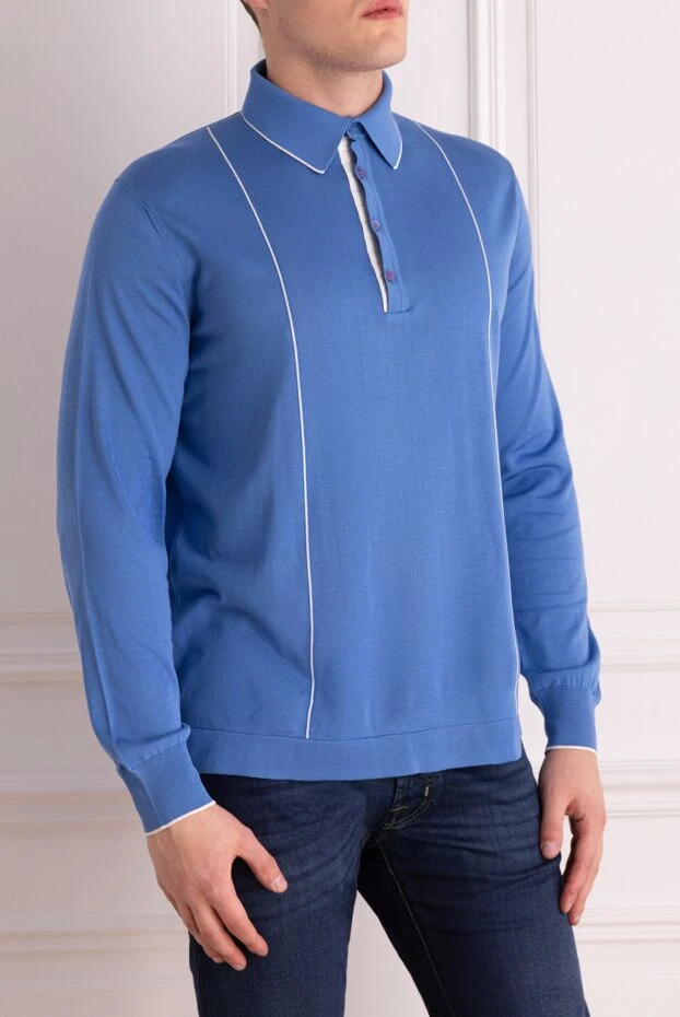 Stefano Ricci поло з довгим рукавом з шовку та шкіри крокодила блакитне чоловіче 160595 - фото 3