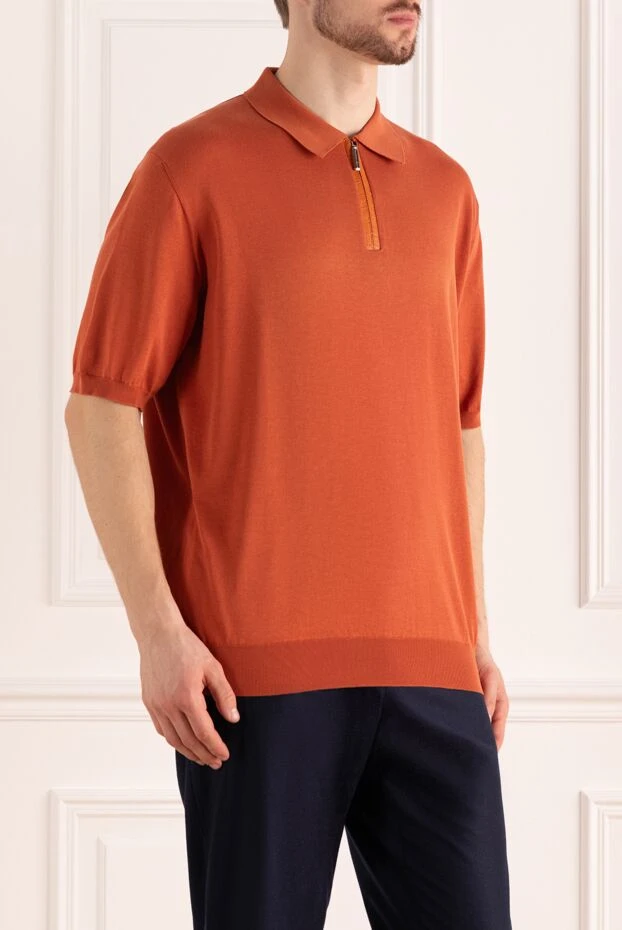 Stefano Ricci поло из хлопка и кожи крокодила оранжевое мужское 160596 - фото 3