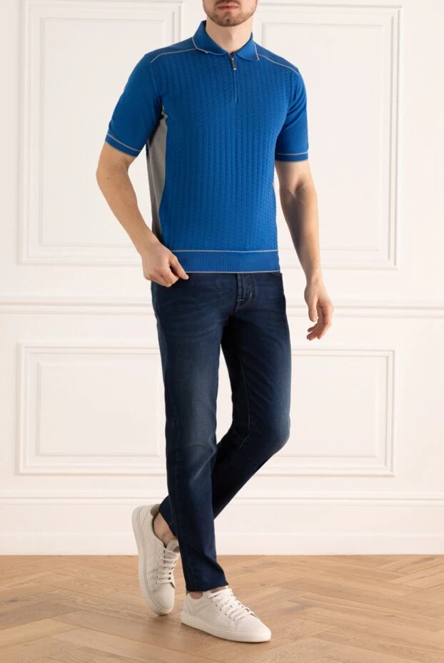 Поло з бавовни синє чоловіче - фото 2