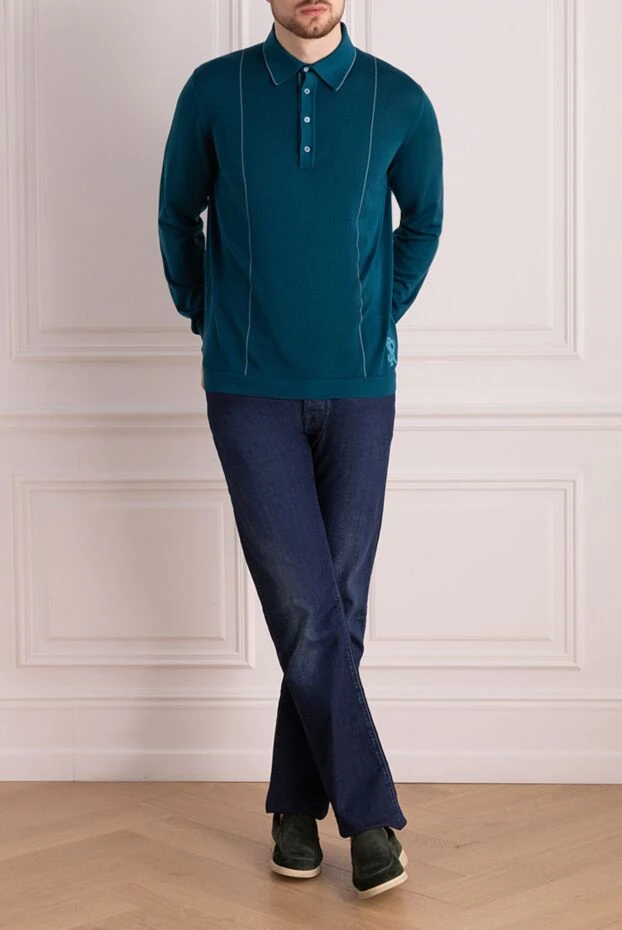 Stefano Ricci поло с длинным рукавом из шелка и кожи крокодила зеленое мужское 160599 - фото 2