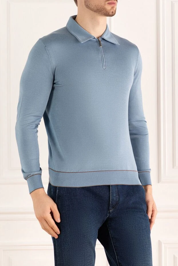 Stefano Ricci поло с длинным рукавом из шелка голубое мужское с длинным рукавом 160602 - фото 3