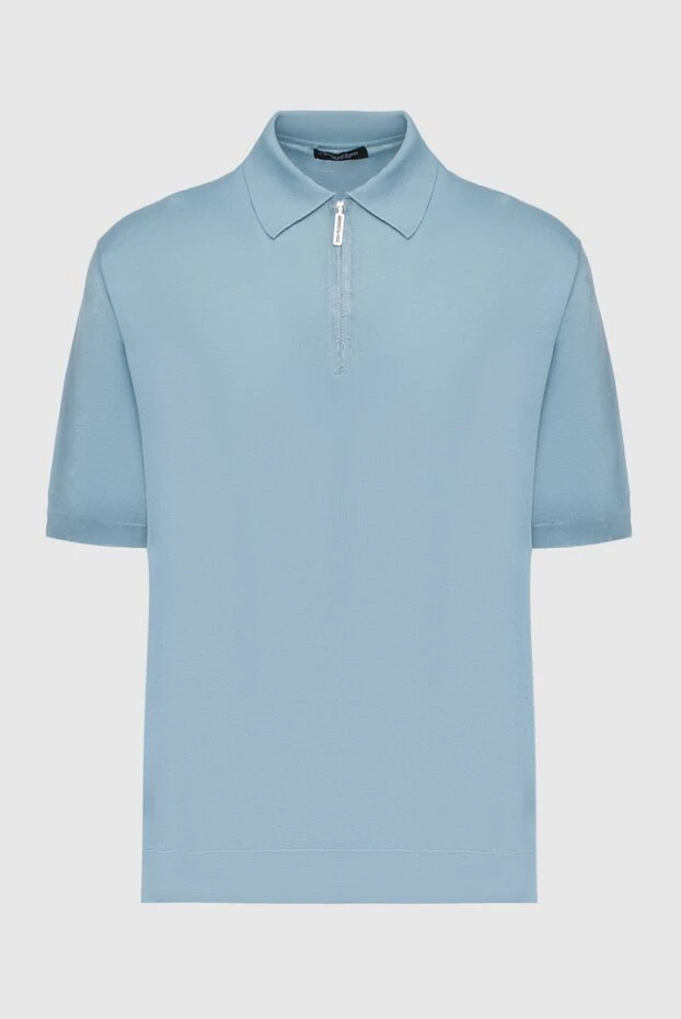 Поло з шовку та шкіри крокодила блакитне чоловіче - фото 1