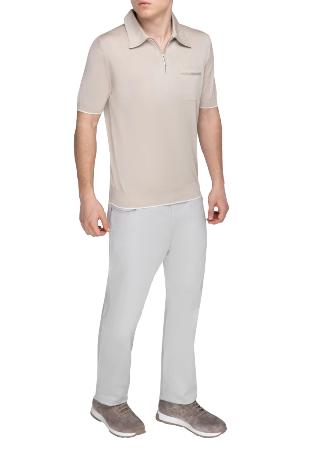 Beige silk polo for men - photo 2