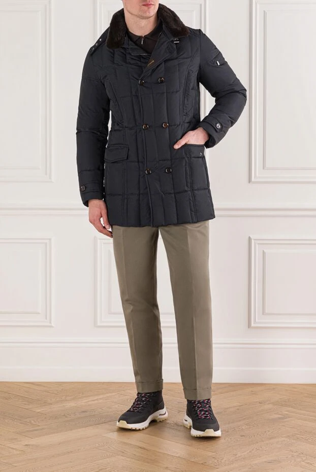 Moorer men's blue double-breasted down jacket with a high collar and fur lining 160676 - photo 2