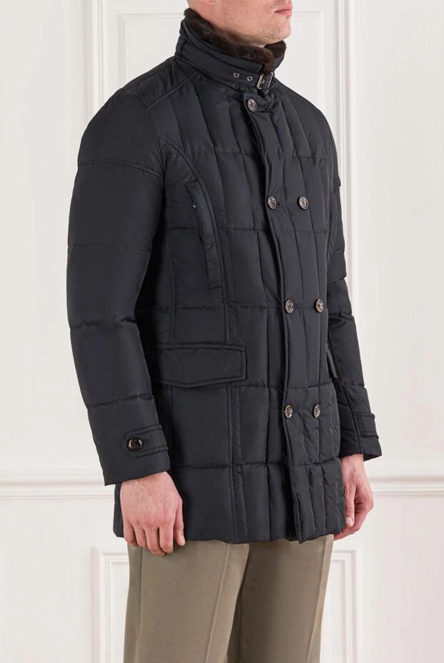 Moorer men's blue double-breasted down jacket with a high collar and fur lining 160676 - photo 3