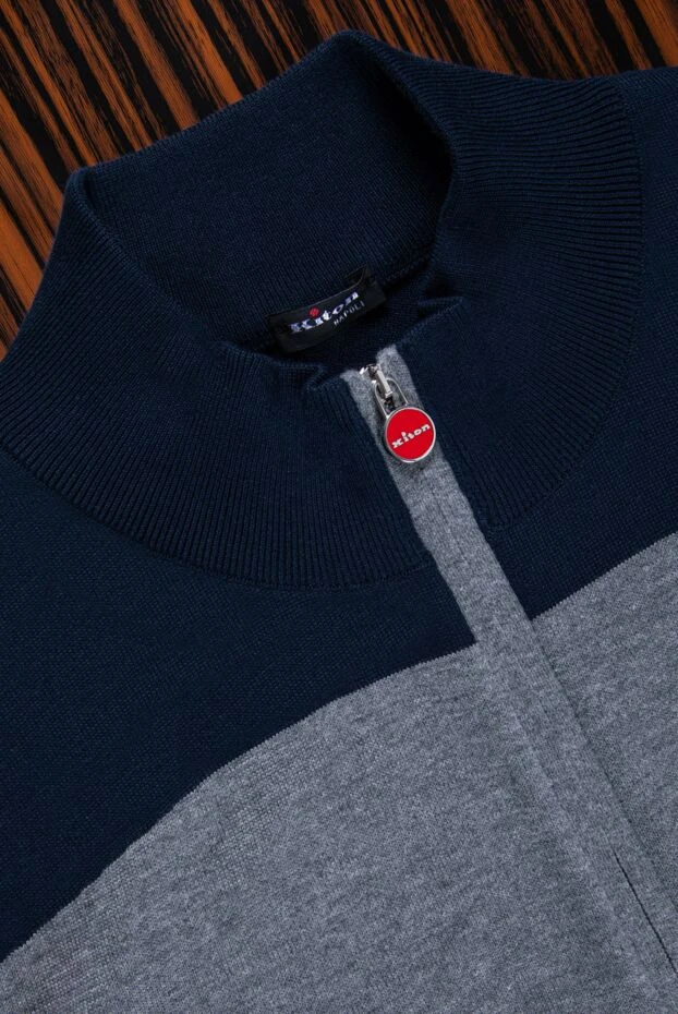 Kiton men's suit made of cotton, gray with dark blue inserts and logo 160788 - photo 3