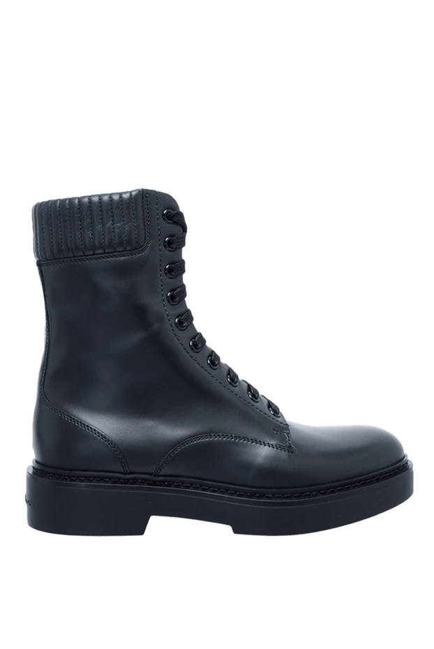 Women's black leather boots with a ribbed cuff