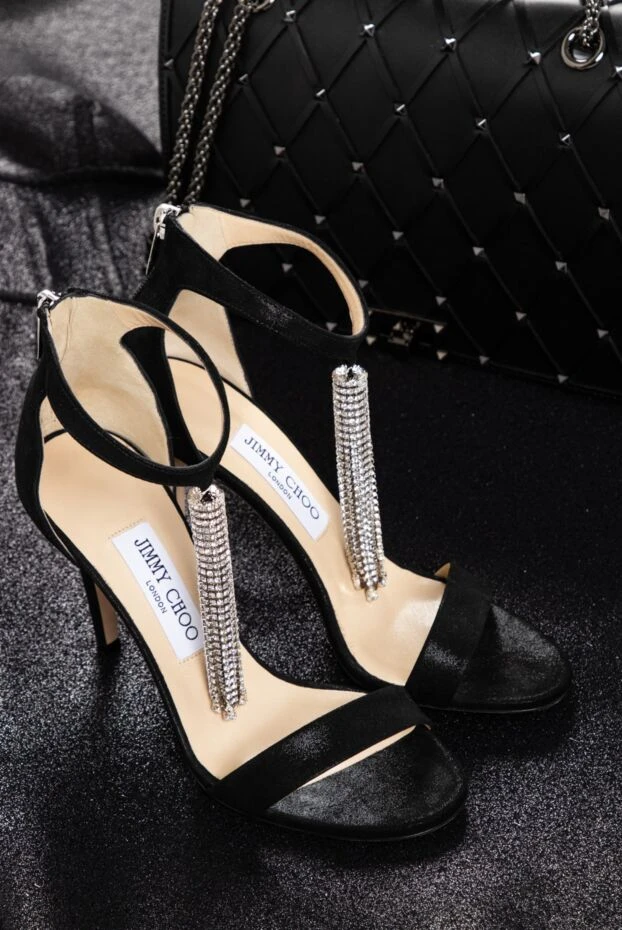 Jimmy Choo women's black leather sandals with crystal pendants 160806 - photo 2