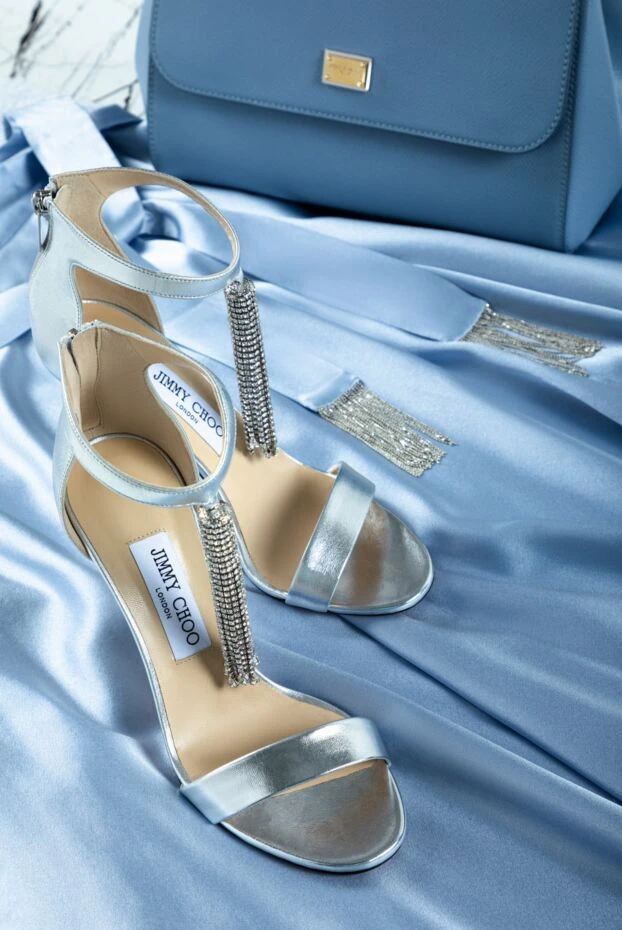 Jimmy Choo women's gray leather sandals with crystal pendants 160807 - photo 2