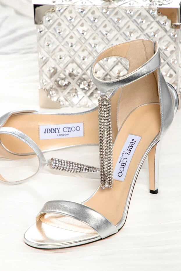 Jimmy Choo women's gray leather sandals with crystal pendants 160807 - photo 3