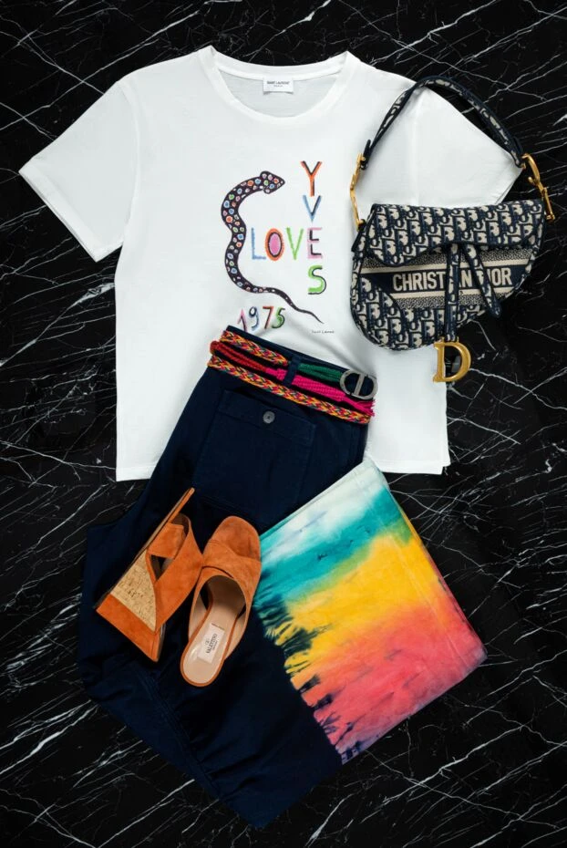 Saint Laurent футболка белая хлопковая женская с рисунком 160812 - фото 2