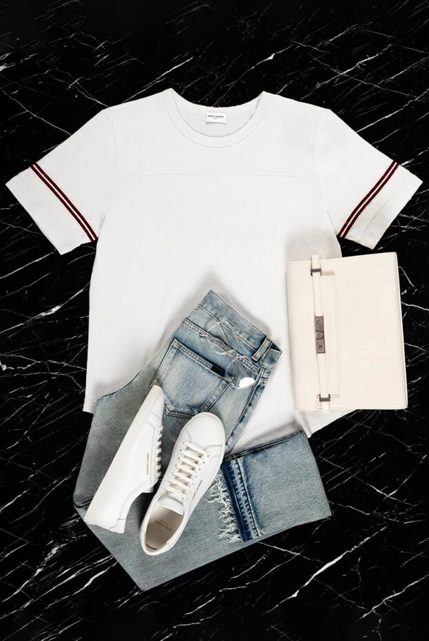 Saint Laurent light blue women's jeans with distressing 160814 - photo 2