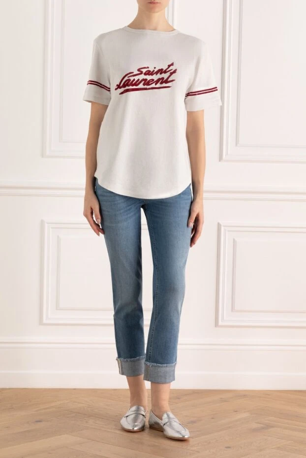 Saint Laurent женские футболка из хлопка белая женская купить с ценами и фото 160816 - фото 2