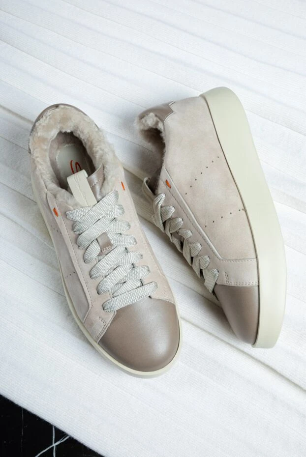 Santoni кеды женские замшевые с мехом и контрастными вставками бежевые 160876 - фото 2